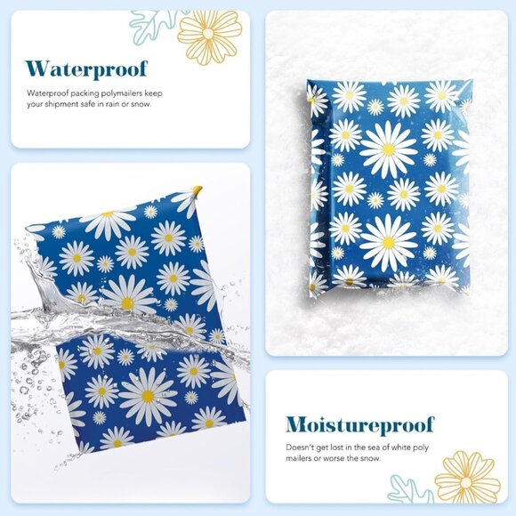 50 Blue Daisy Self Adhesive Packaging Poly Mailer Bag - Picture 3 of 9